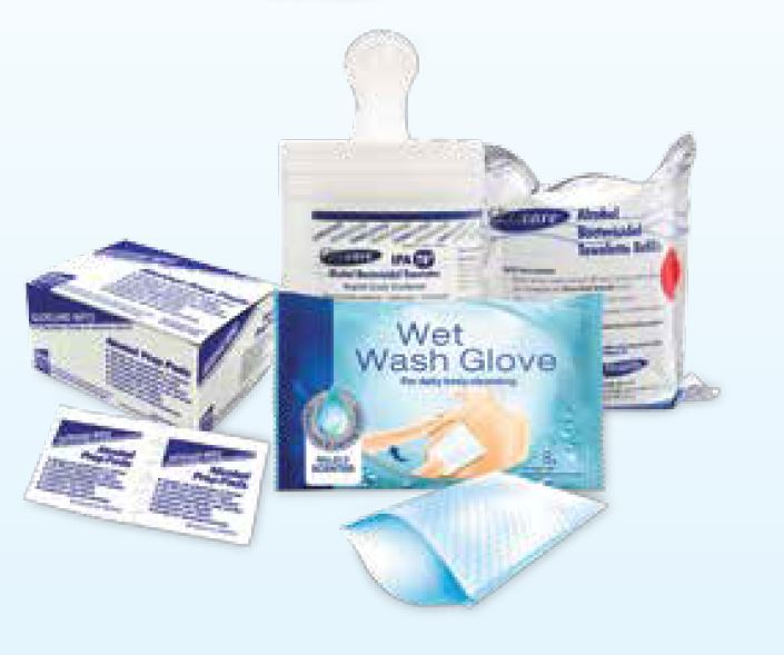 Medical wipes, skin caring without water, soap and towels